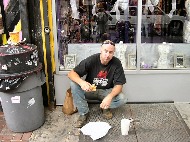 Jason enjoying a cheese steak in Philly